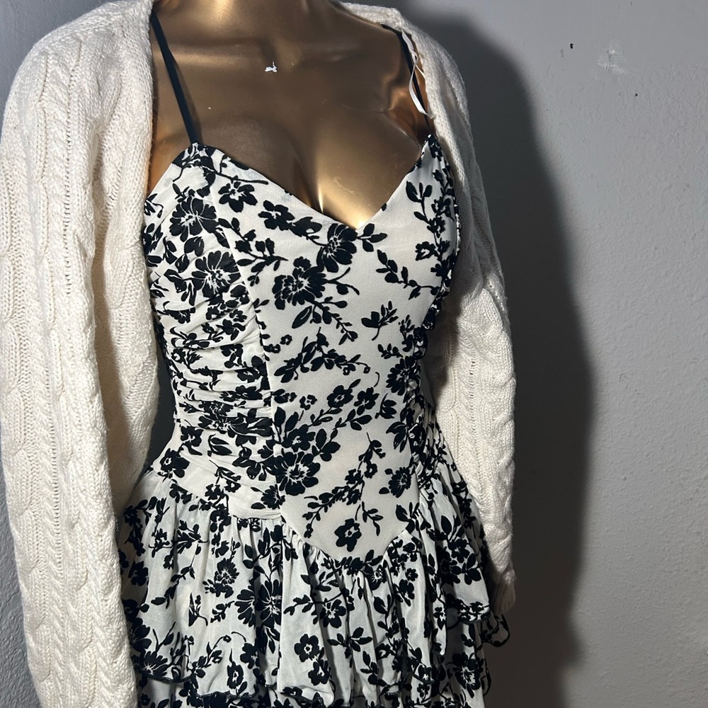 Floral Black and White Dress